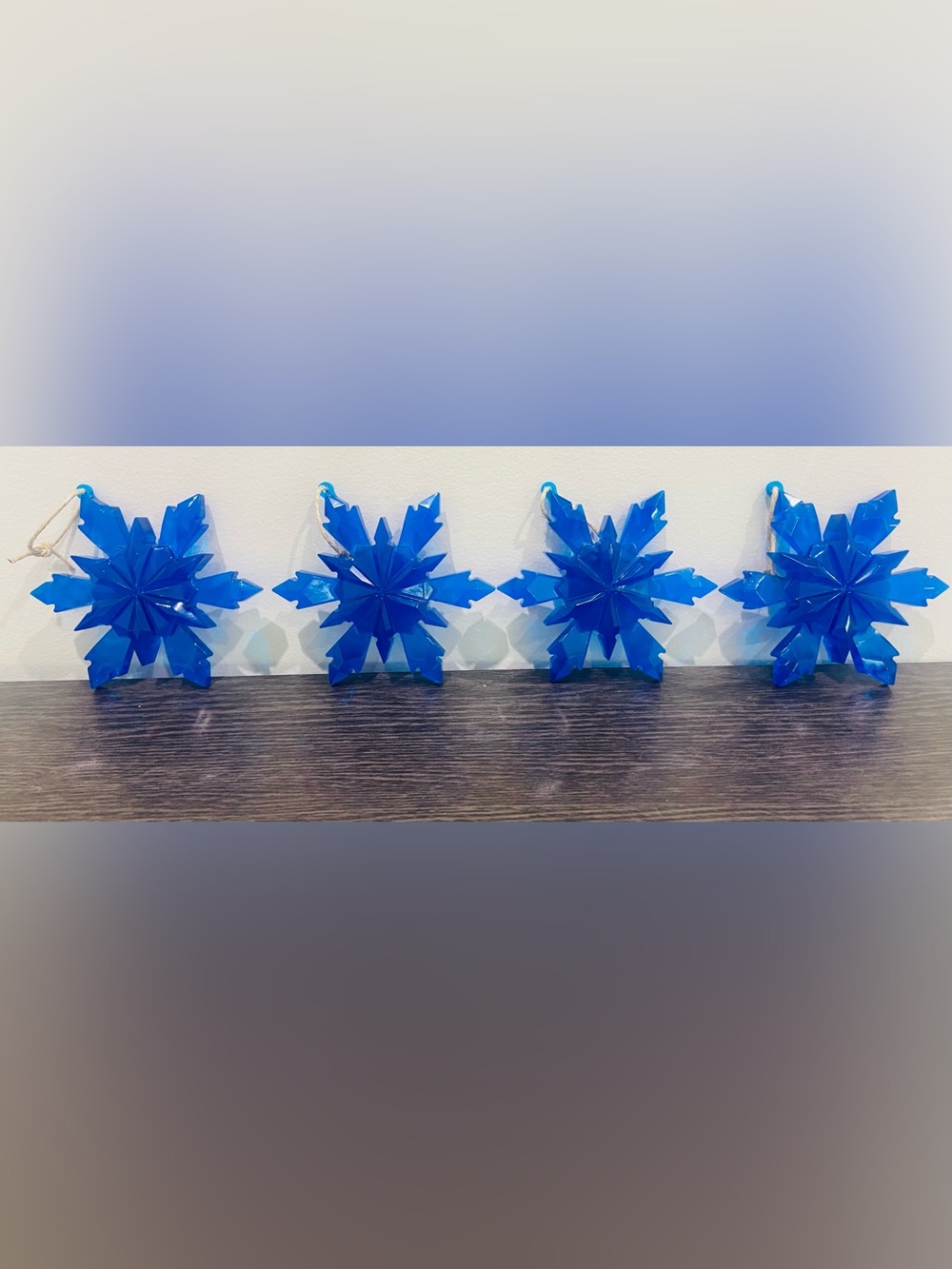 Handcrafted Epoxy Blue Snowflake Holiday Ornaments -set Of 4-New